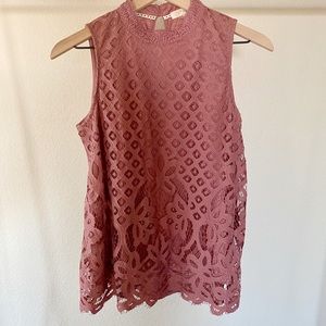 Rewind High Neck Lace Tank with Keyhole Back